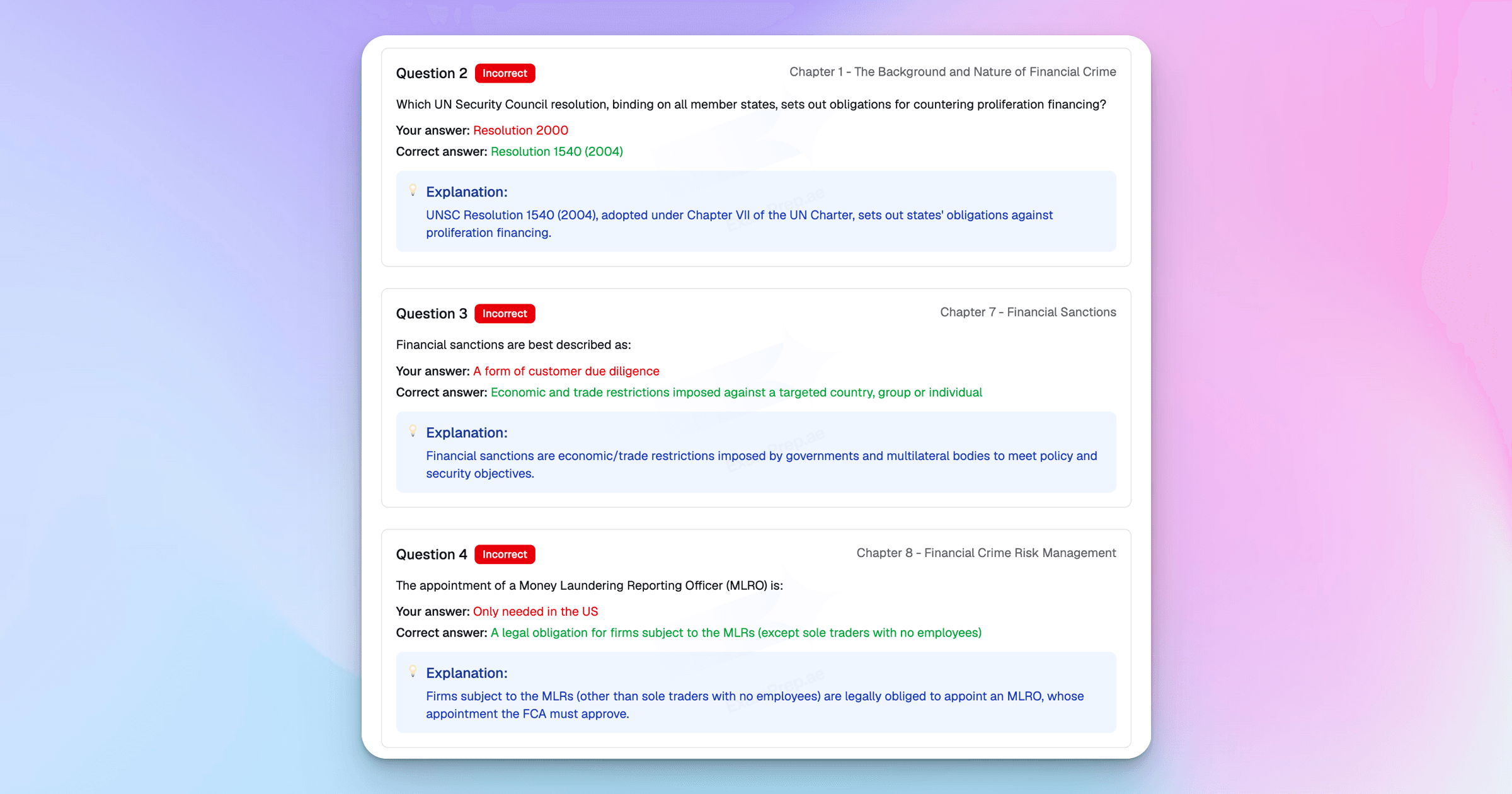 ExamPrep.ae review questions mode for CISI CFC