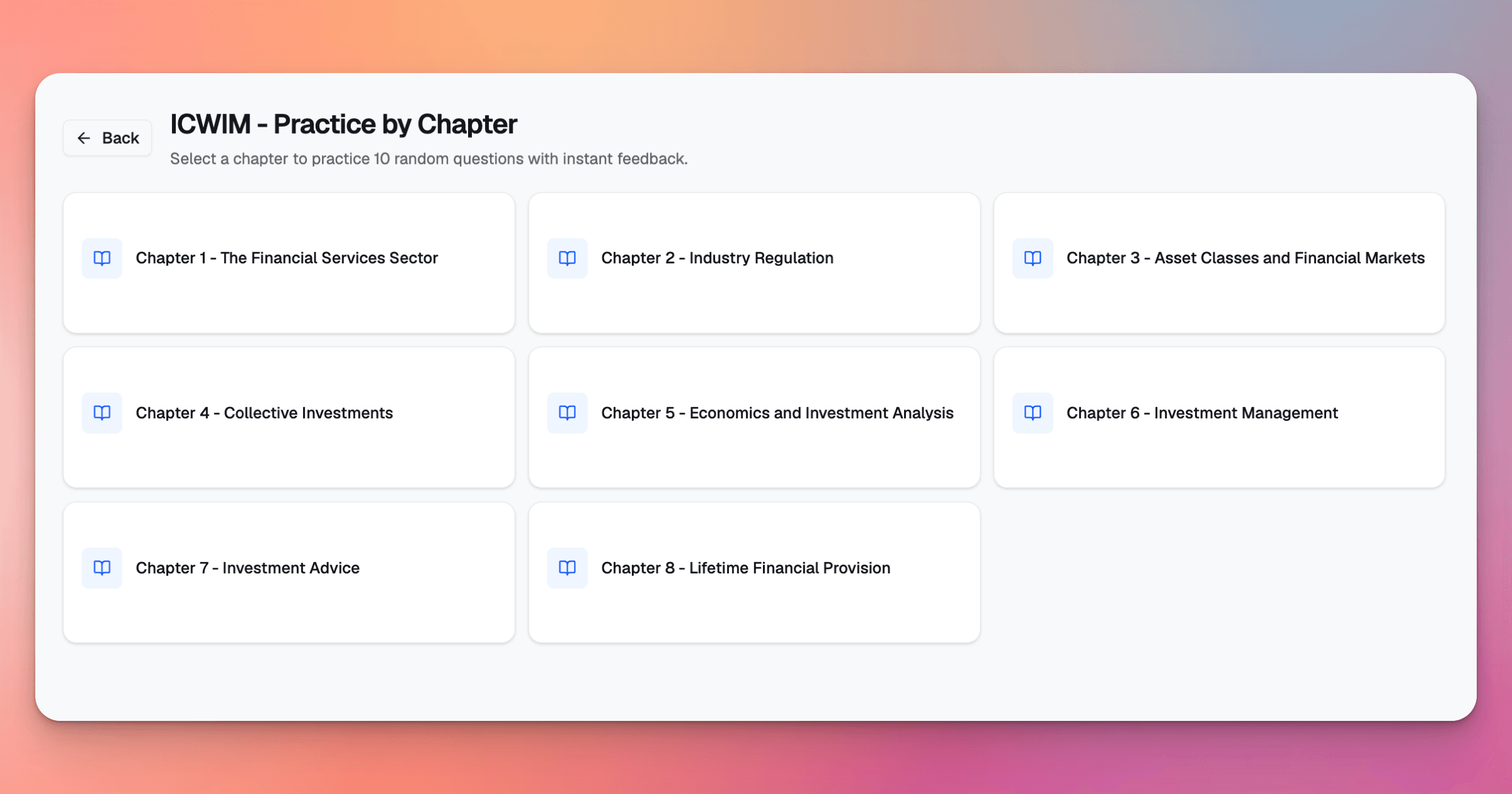 ExamPrep.ae practice by chapter mode for CISI ICWIM