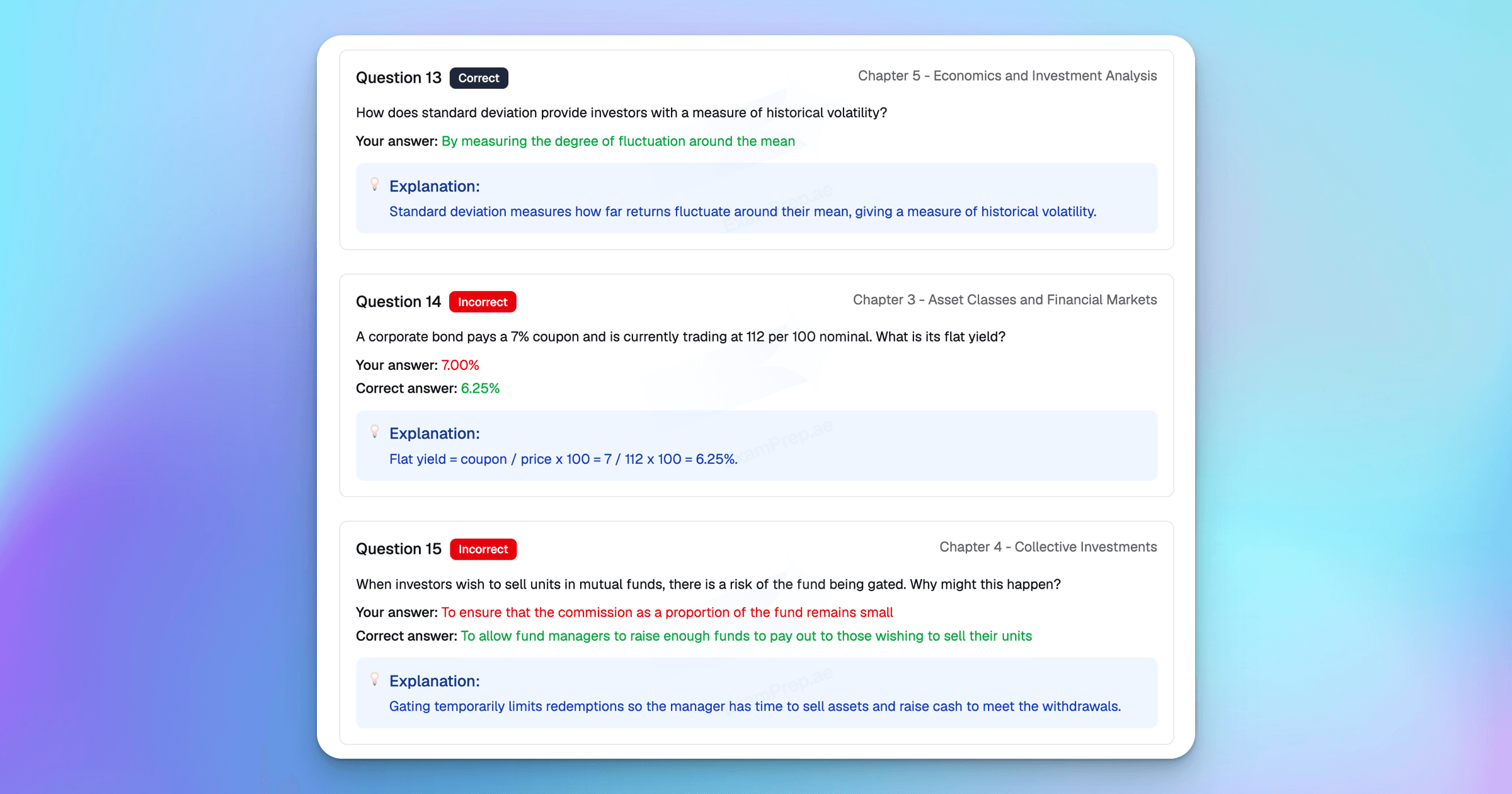 ExamPrep.ae review questions mode for CISI ICWIM