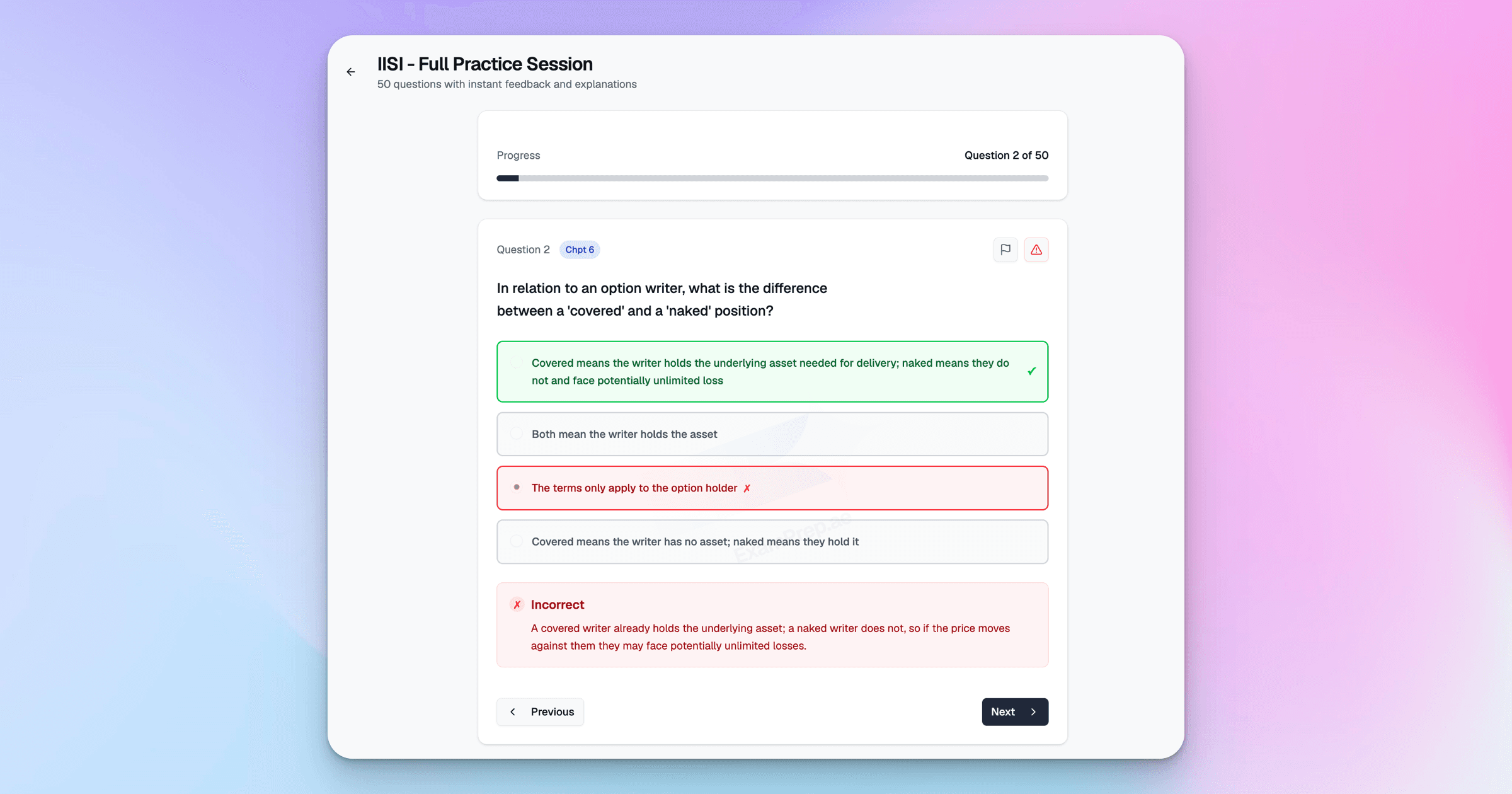 ExamPrep.ae instant feedback and explanations for CISI IISI