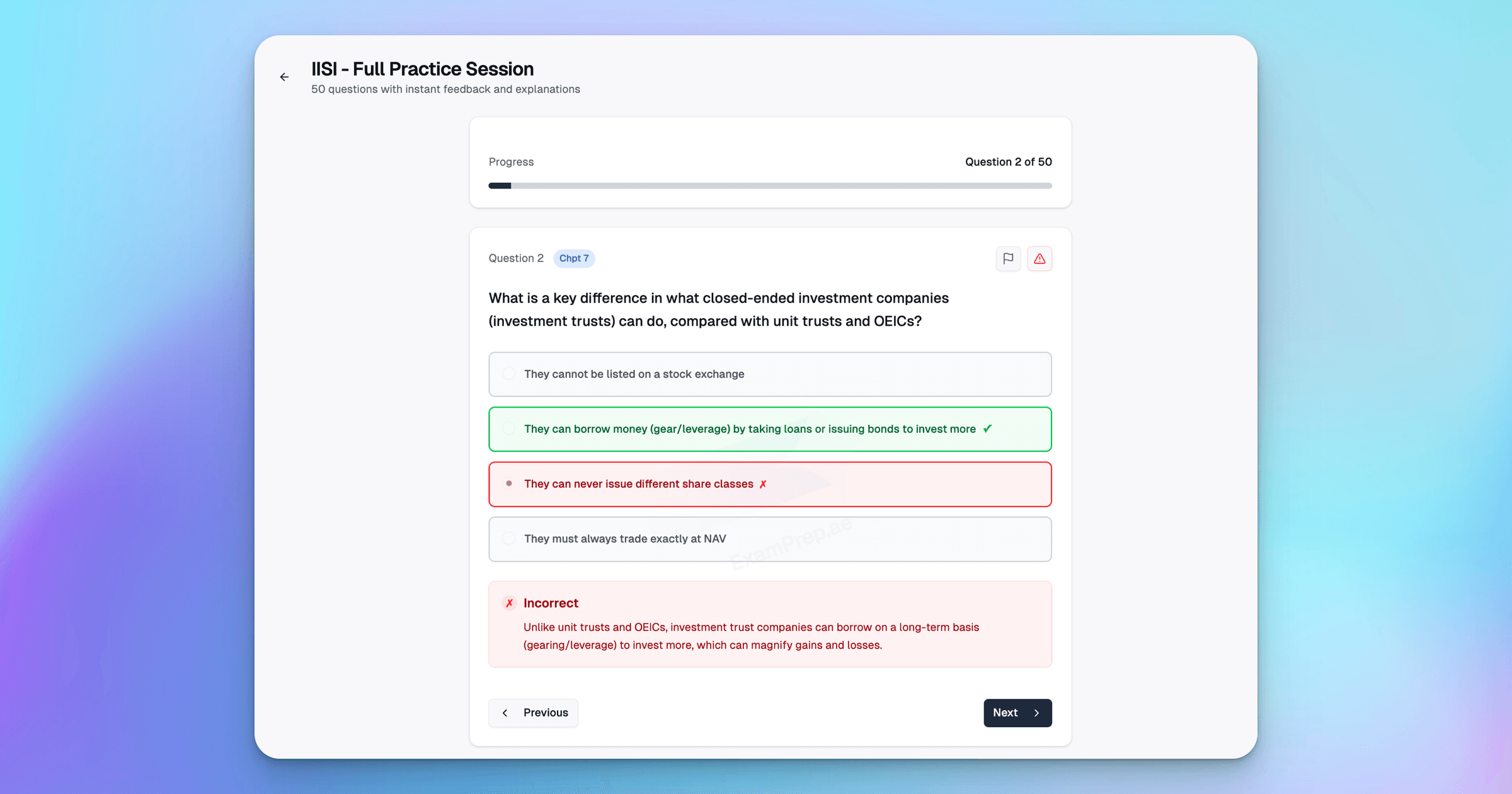 ExamPrep.ae practice mode for CISI IISI